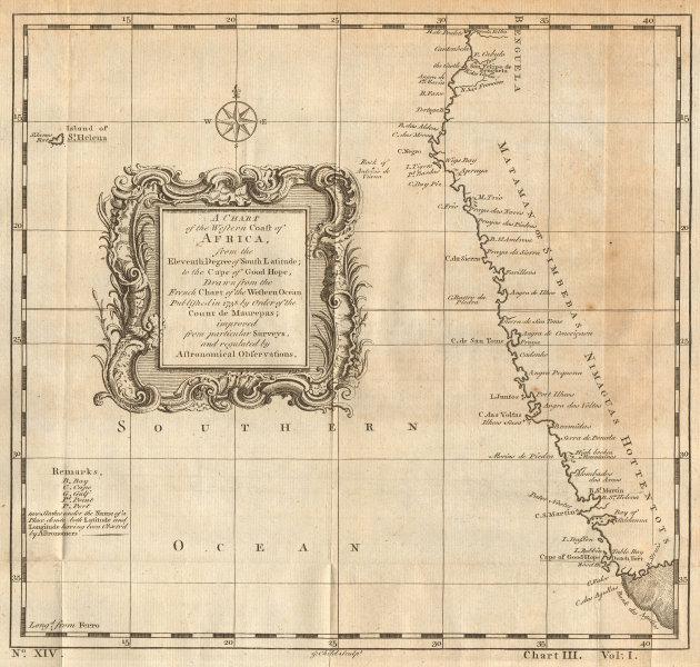 West coast of Africa from 11°S. Namibia & South Africa. CHILD 1745 old map (1 of 2)