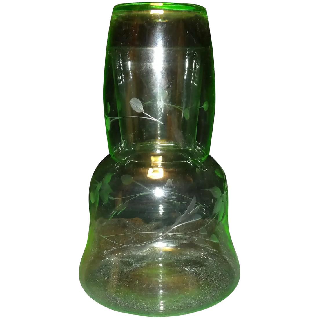 Vintage Intaglio Uranium Glass Bedside Carafe (1 of 4)