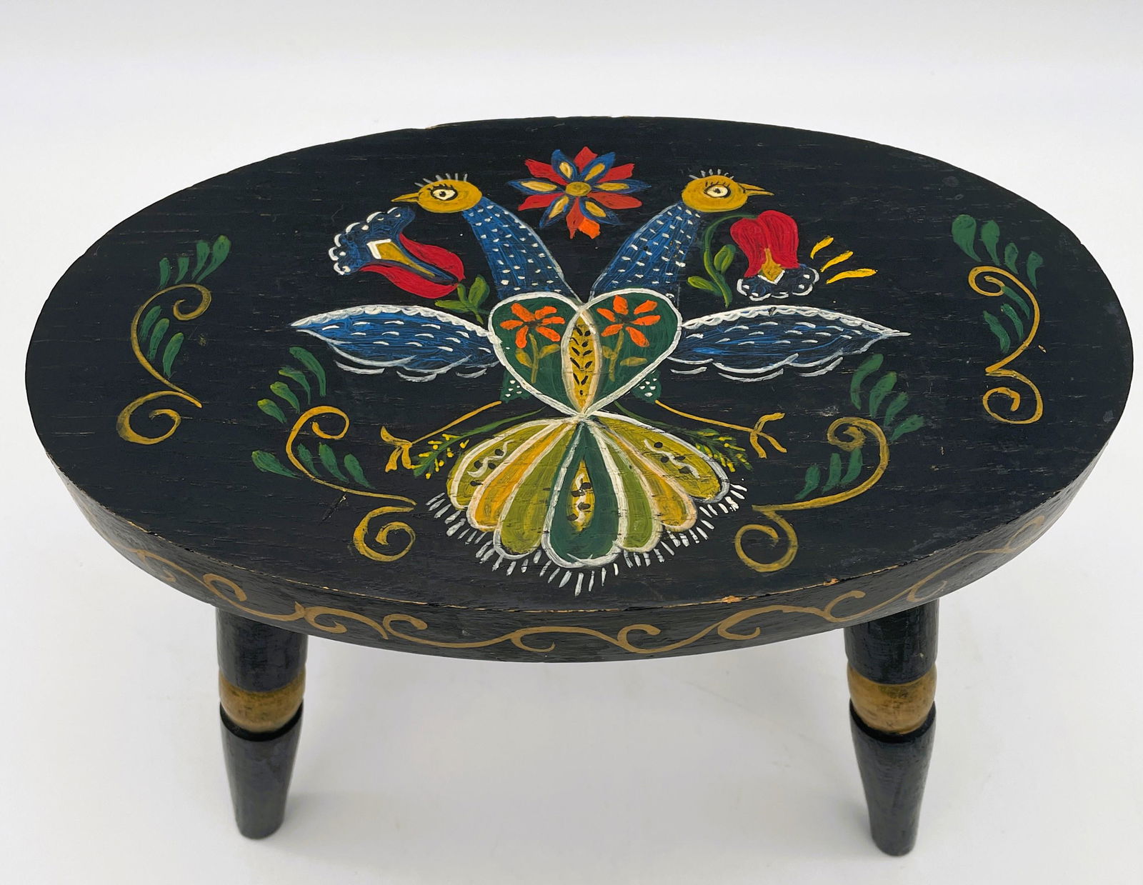 PRIMITIVE PA DUTCH FOLK ART PAINT DECORATED FOOT STOOL (1 of 8)