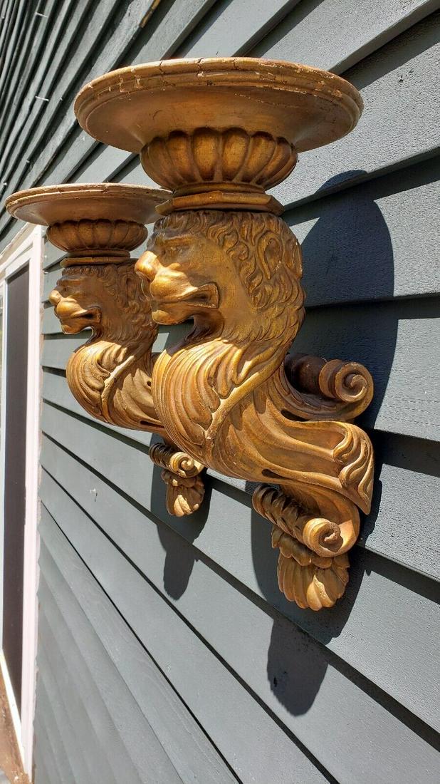 Buy Antique Carved Pediment Heavily Carved Walnut Lion Wall Shelves