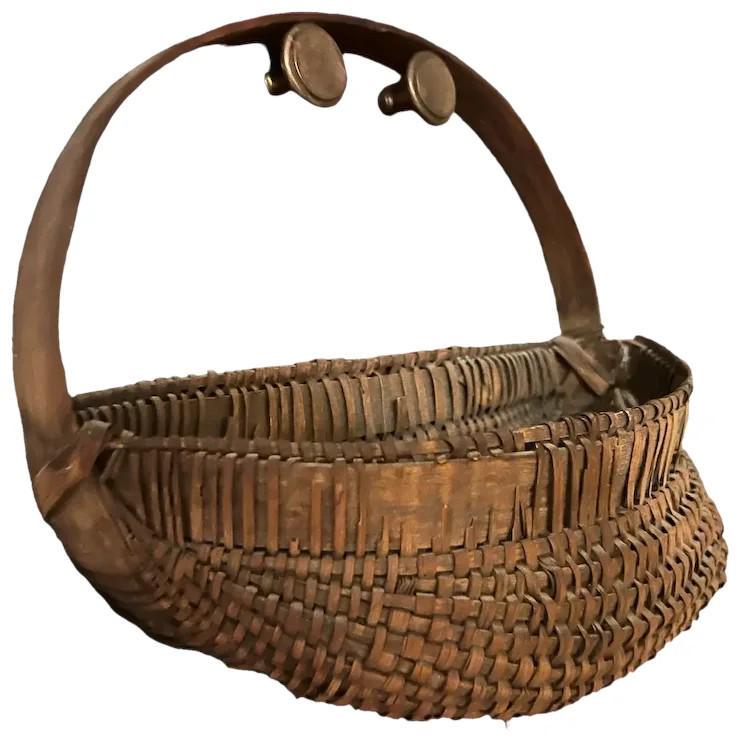 Antique Folk American oak splint woven wall pocket basket (1 of 6)