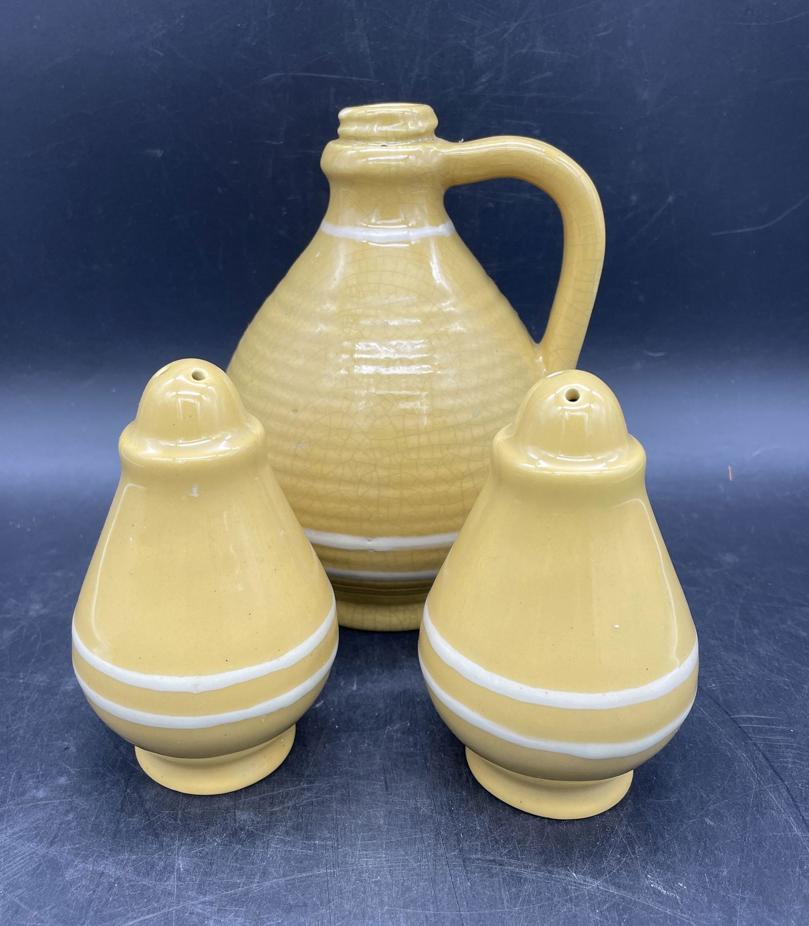 3 Piece Signed Yellowware Salt Pepper & Jug (1 of 8)