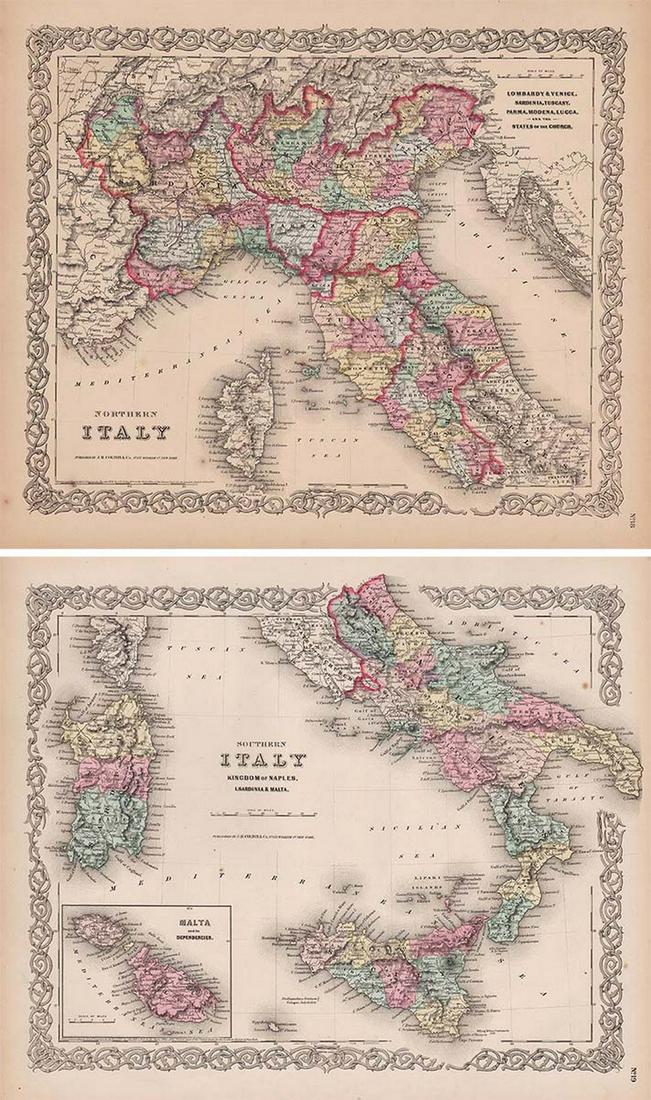 2-map set of N. and S. Italy from 1st ed. of Colton atlas (1 of 10)