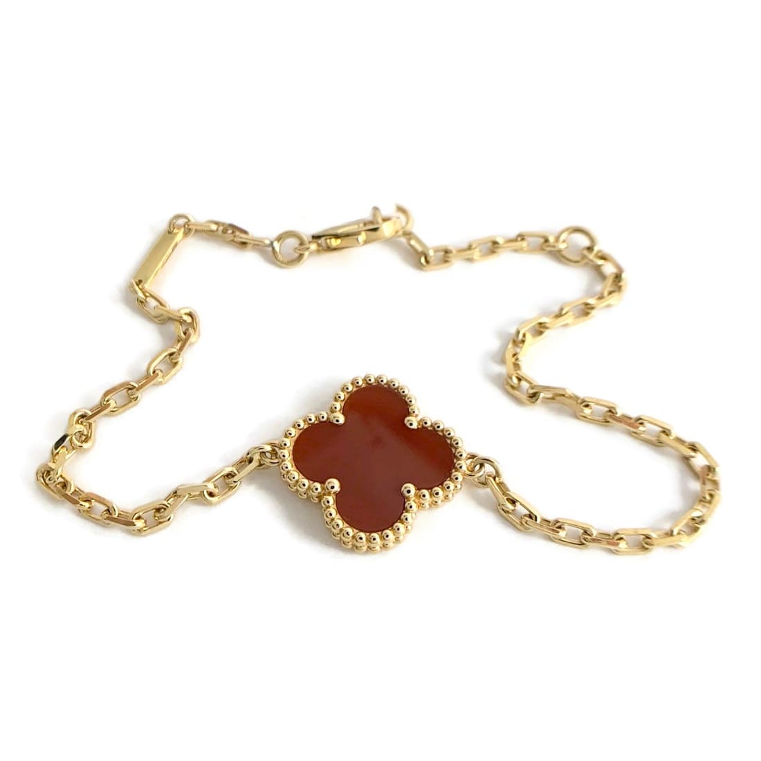 Red Carnelian Clover Pendant Bracelet 18K Yellow Gold, 4.58 Grams (1 of 8)