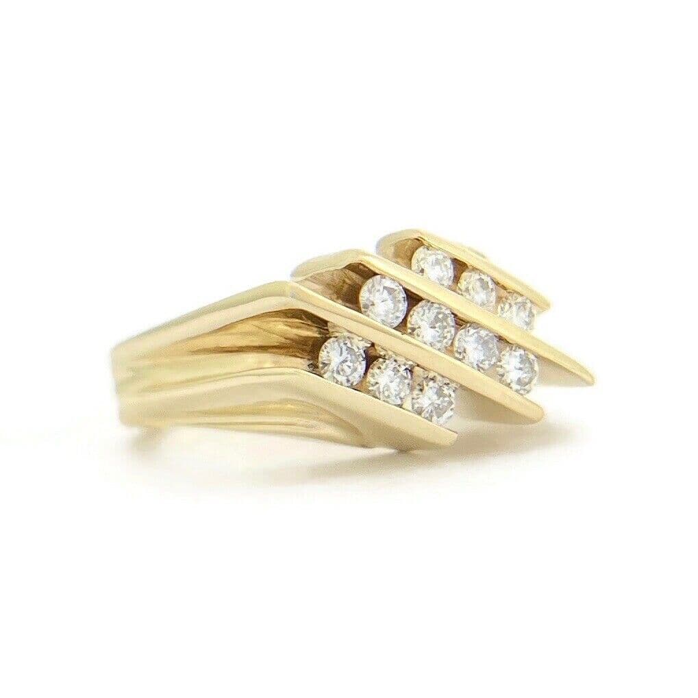 3-Row Diamond Slant Channel-Set Cocktail Statement Ring 14K Yellow Gold, 8.26 Gr (1 of 9)