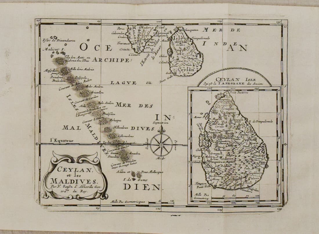 1700 Sanson Map of Sri Lanka and the Maldives -- Ceylan, et les Maldives (1 of 1)
