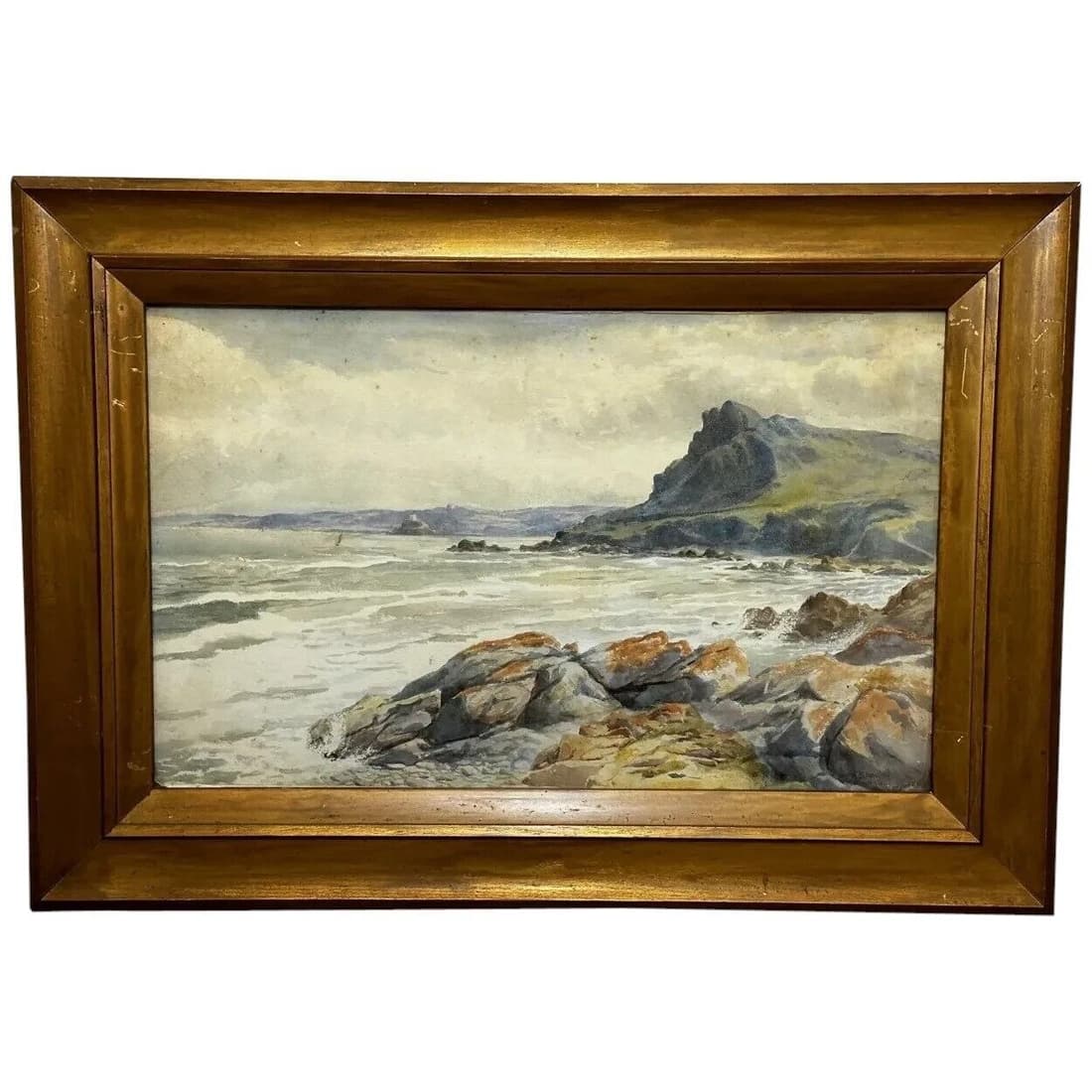 Watercolour Nautical Marine Cornwall Rocky Cliff Shoreline By A E Newling C1920: Watercolour Nautical Marine Cornwall Rocky Cliff Shoreline By A E Newling C1920. Fine British Antique Watercolour Cornish Nautical South Coast Cornwall Rocky Cliff Shoreline Landscape By A E Newling.