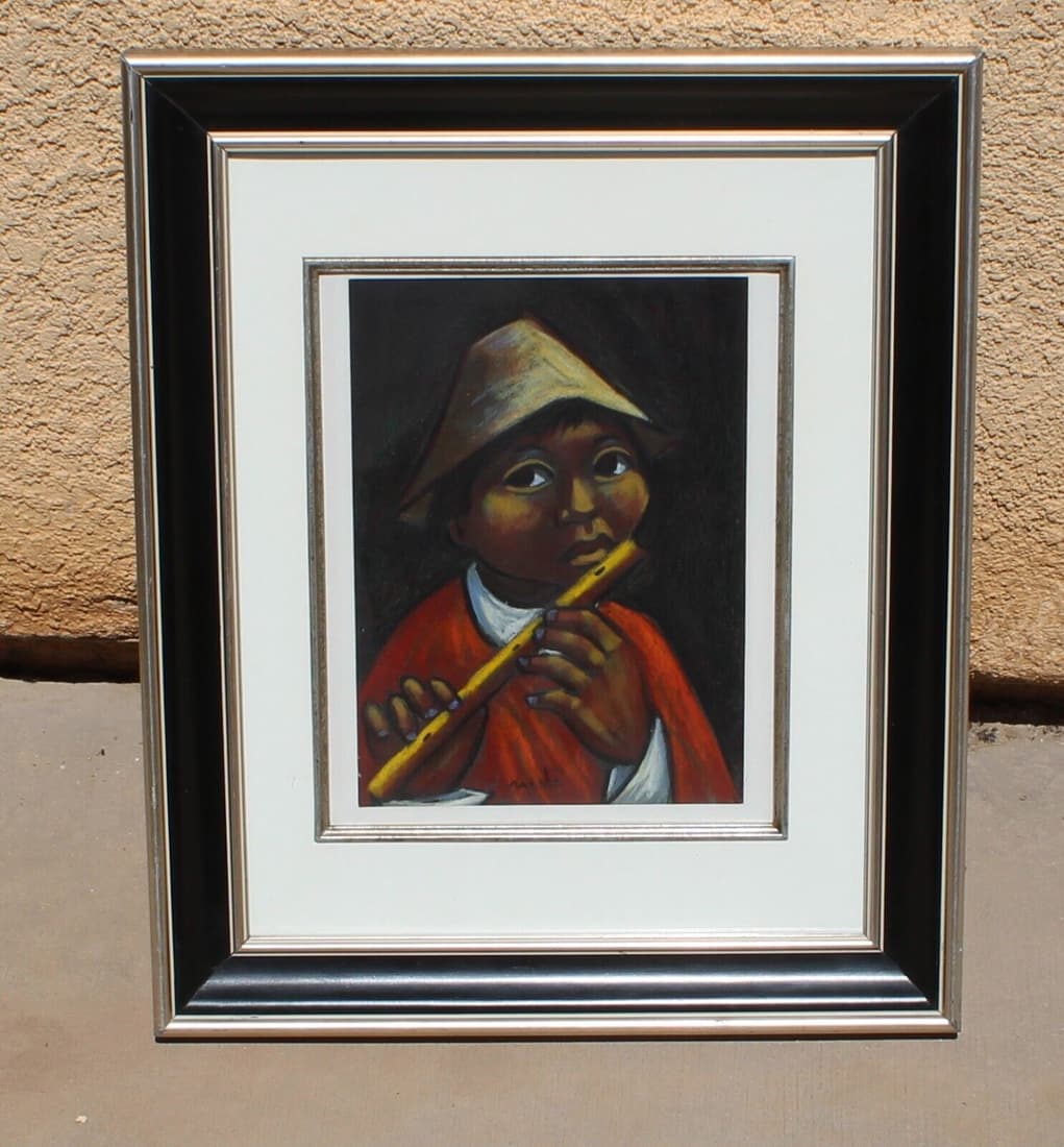 Buy Arturo Nieto Ecuadorian Mid Century Boy Playing The Flute Pastel