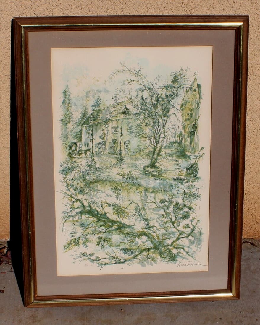 DANIEL LOURADOUR S/N Lithograph Carriage by Country House COA Collector's Guild: DANIEL LOURADOUR (1930-2007). Carriage by a Country House, 19-1/2" x 13" sight size lithograph (framed size: 24-1/2" x 18-1/2") signed lower right in pencil: Louradour; numbered lower left: 13/275. CO