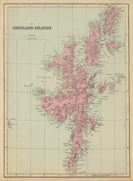 THE SHETLAND ISLANDS antique map by GW BACON Scotland 1885 old (1 of 2)