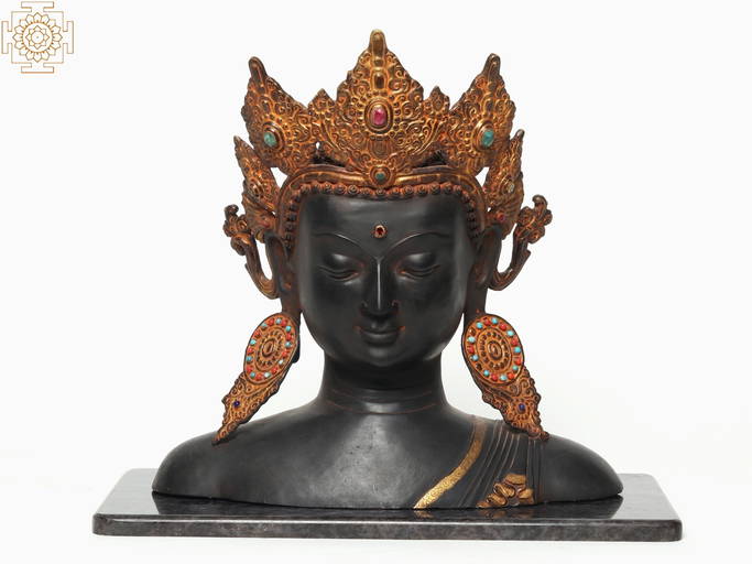 17" Nepalese Crown Buddha Bust On Granite Base