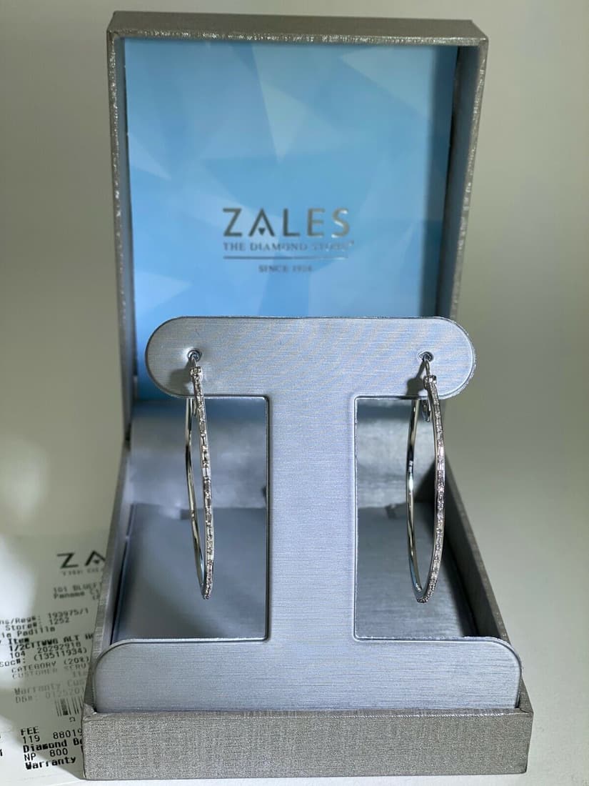 Zales Earrings 1 2ct.t.w.baguette Round Diamond Hoop 10k Gold