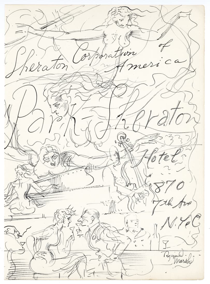 Reginald Marsh original lithograph: Medium: original lithograph. This lithograph was printed in 1953 for the "Improvisations" portfolio, published by the Artists Equity Association of New York on the occasion of the 1953 Spring Fantasia