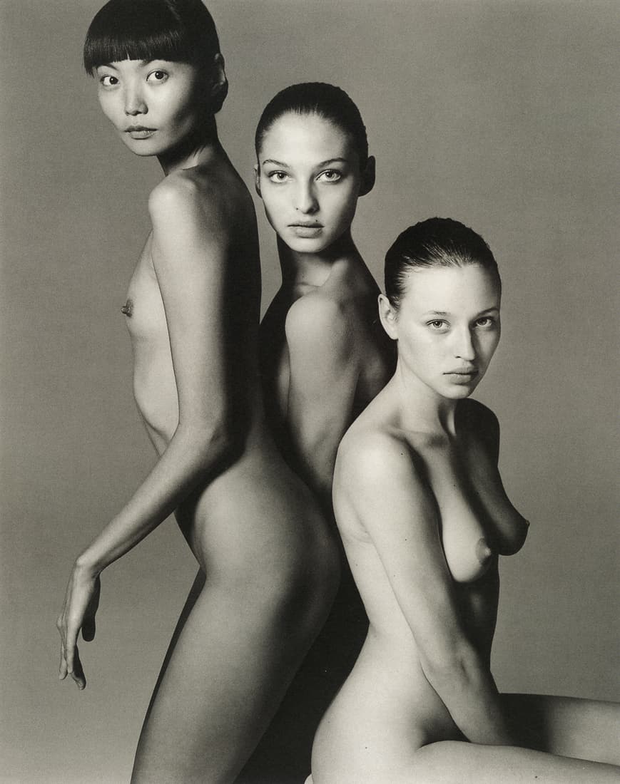 RICHARD AVEDON - Kristina, Irina and Tatiana Z. 1997: Artist: Richard Avedon Title: Kristina, Irina and Tatiana Z., 1997 Medium: Photo Litho, 2007, Italy Dimensions: 8.5x10.7" Description: Heat Wax Mounted on 11x14" Conservation board Artist Bio: Richard