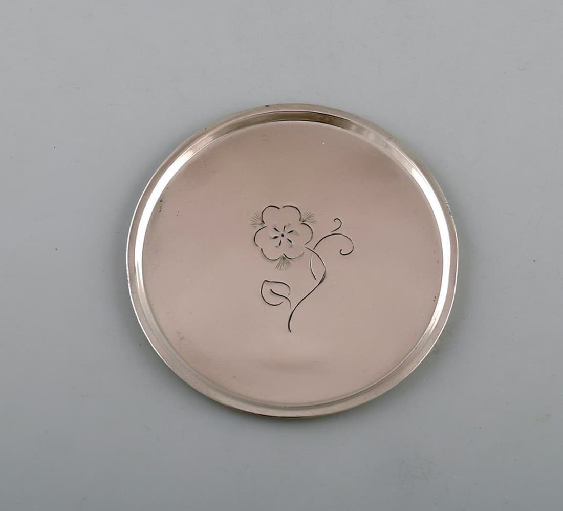 Just Andersen, Denmark. Bottle tray in sterling silver with floral motif. 1930 / 40's. (1 of 4)
