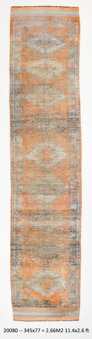 2' x 11' Vintage Herki Runner Rug - 20080: Title: 2' x 11' Vintage Herki Runner Rug - 20080 Date/Period: Between 1960s-1970s Provenance: Vintage Herki Runner Rug Handmade, handwoven with traditional technique. Low pile, soft rug. Rug Condition