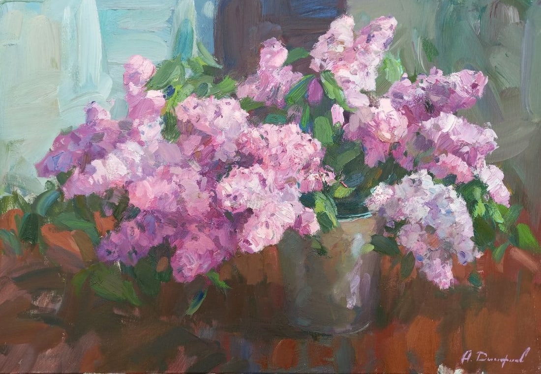Oil painting Lush Lilac Alex Ditriev: 62AD Painter: Alex Ditriev Sіze: 55x80 cm/21.7x31.5 inches Components: oil, canvas Original painting from our collection ERA: Short information: Alex was born on May 10, 1977 in the city of Niko