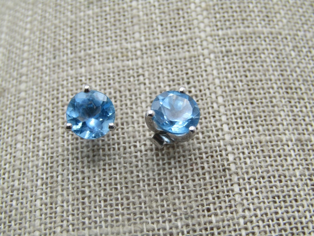 Sterling Blue Topaz Stud Earrings,  1.33 CTW,  1990's, Signed (1 of 6)