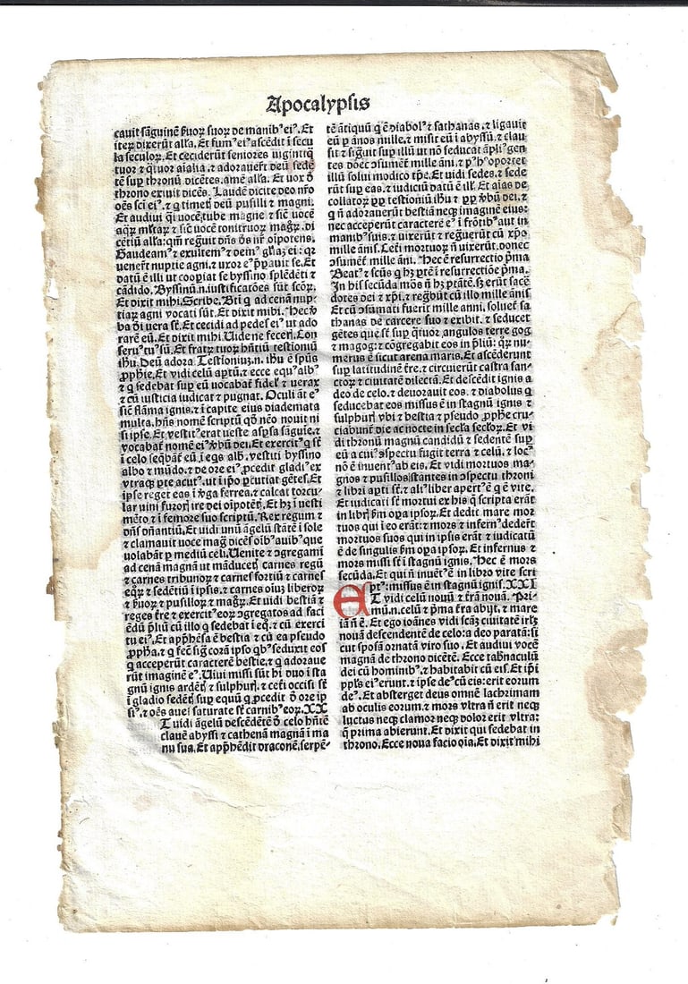 1480 Incunabula Bible Leaf Apocalypse (1 of 2)