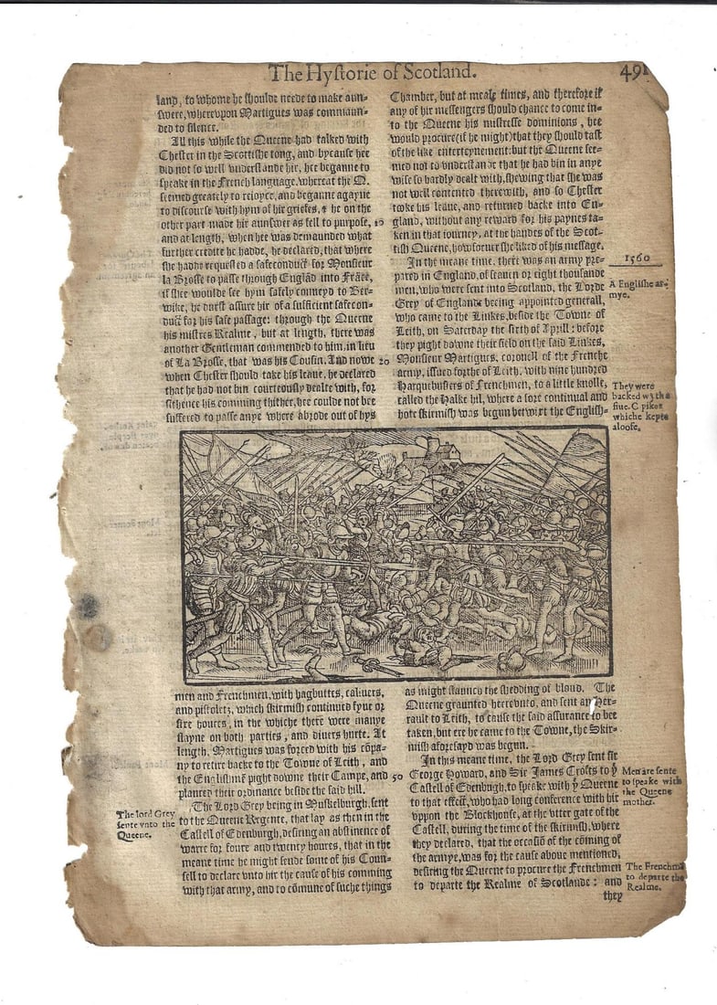 1577 Leaf English Woodcut Battle at Scotland (1 of 2)