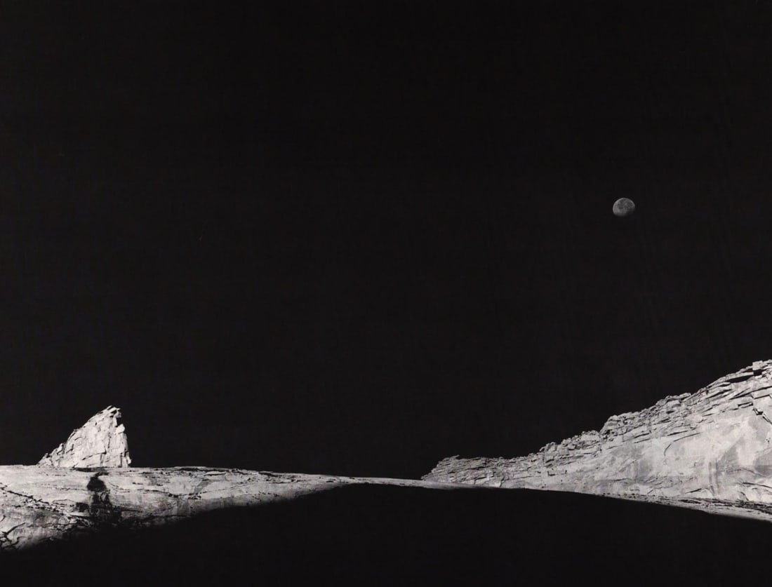 ANSEL ADAMS - High Country Crags and Moon, Sunrise, Kings Canyon ca 1935: Artist: ANSEL ADAMS Print Title: High Country Crags and Moon, Sunrise, Kings Canyon c.1935 Medium: Duotone Photolithograph Printed 1970’s in the US Image Size: approx. 9 x 11.5” Ansel East