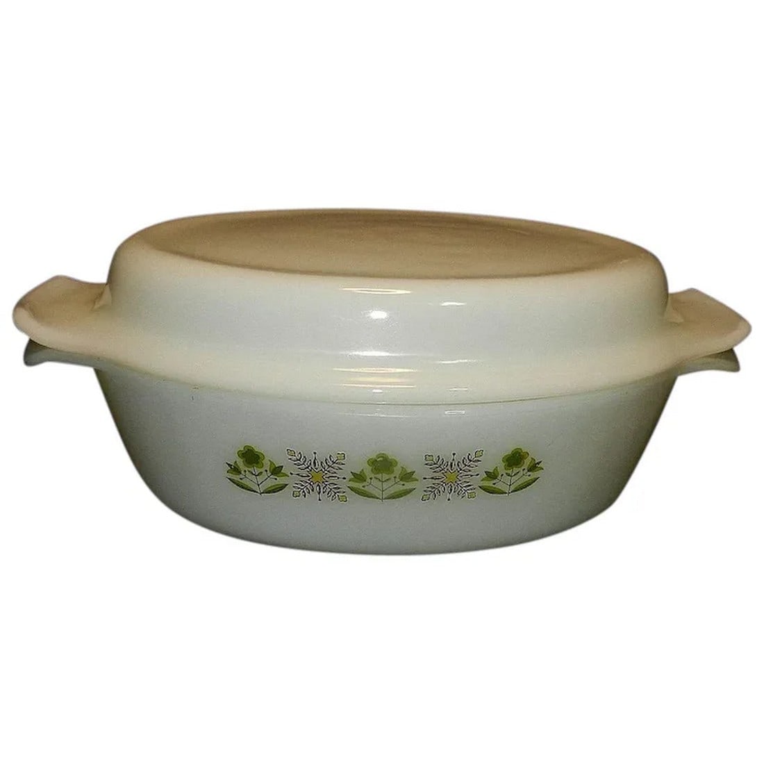 Vintage Fire King Green Meadow Oval Baking Dish with Two Handle Lid (1 of 6)