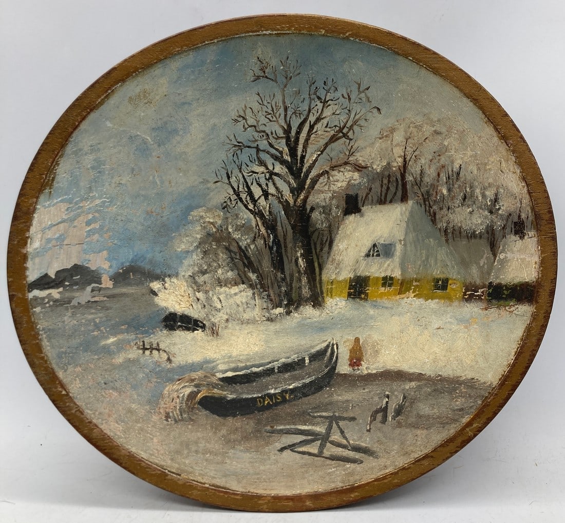 PRIMITIVE/VINTAGE - TURNED WOOD - DOUGH BOWL HAND PAINTED FOLK-ART 12" (1 of 7)