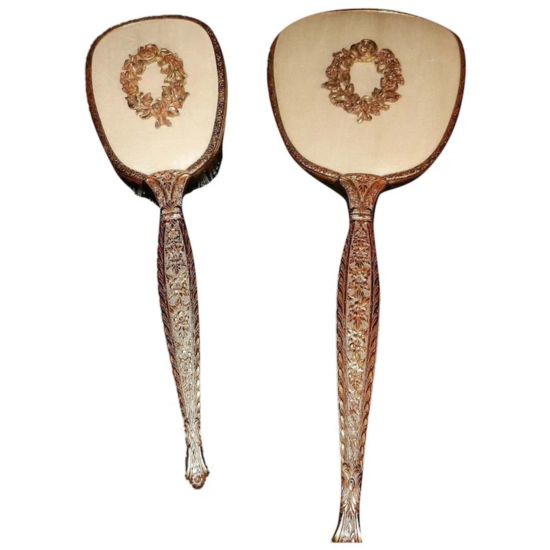 Vintage Victorian Style Gold Tone Vanity Brush and Mirror (1 of 8)