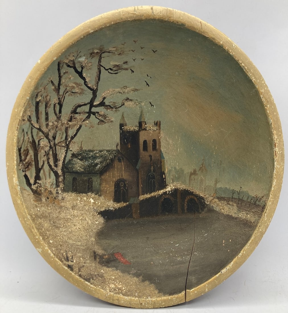 PRIMITIVE/VINTAGE - TURNED WOOD - DOUGH BOWL HAND PAINTED FOLK-ART 12" (1 of 8)