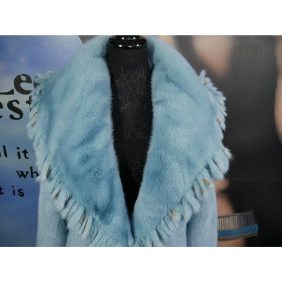 BRAND NEW $19K Tiffany Blue Dyed Mink Fur Coat Jacket Fringe Detail (1 of 7)