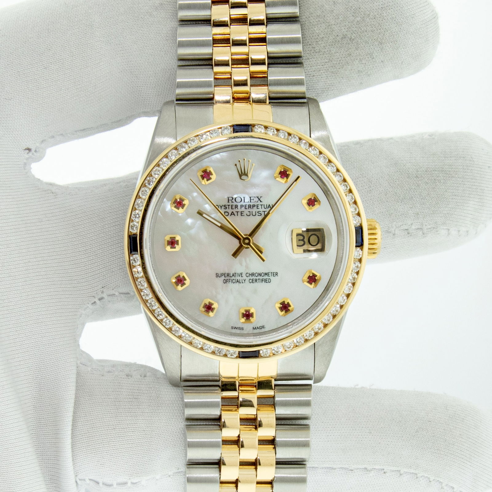 Rolex Mens Datejust 36mm Steel and 18K Gold MOP Ruby and Diamond Bezel Watch (1 of 9)