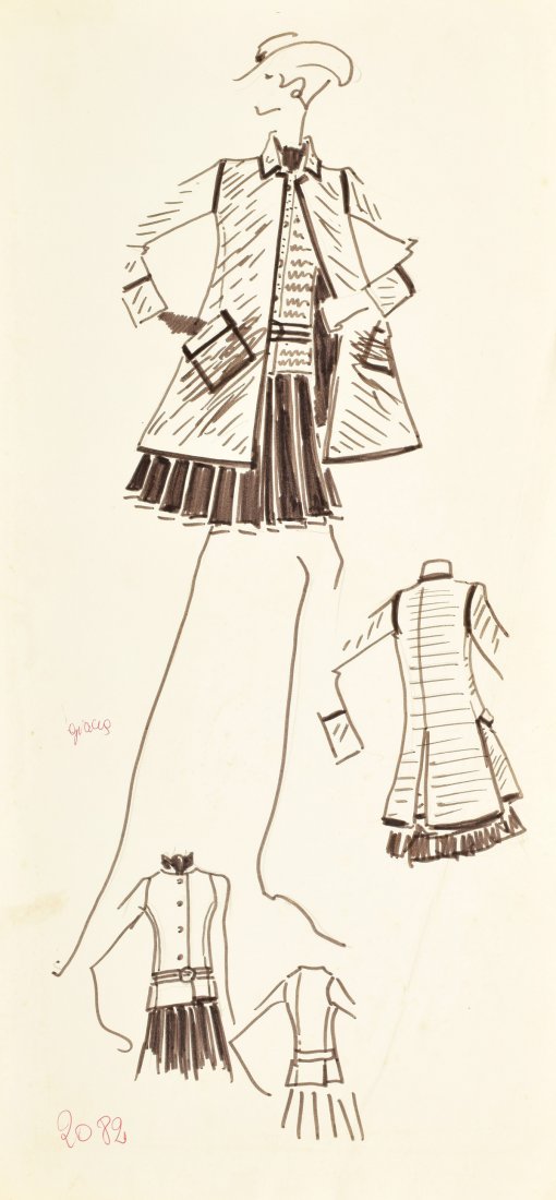 Karl Lagerfeld Fashion Drawing: Artist/Title: Karl Lagerfeld Fashion Drawing Description: Fashion design sketch by Karl Lagerfeld (German, 1933-2019) from the Tiziani Archives. Provenance: Estate of Tiziani | Estate of Raf Ravaioli 