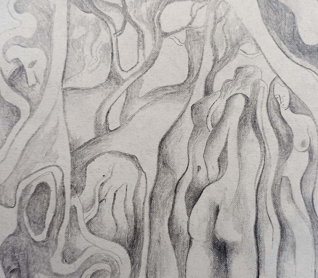 Abstract pencil painting Naked girls in the forest Peter Tovpev (1 of 4)