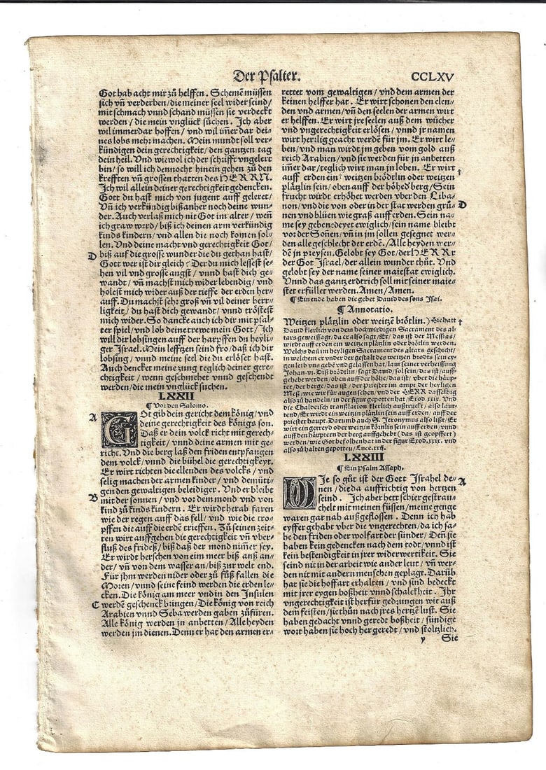 1534 German Bible Leaf Psalms (1 of 2)