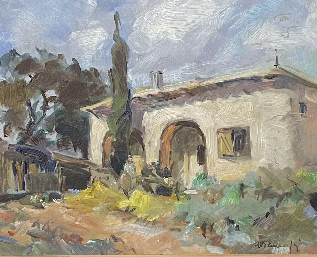 Vintage French Impressionist Signed Oil Old Provencal Stone House in Landscape (1 of 5)