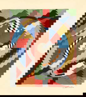 Auguste Herbin 1929 pochoir: Medium: pochoir (after the watercolor). Printed in Paris in 1929 at the atelier of Daniel Jacomet for L'Art Cubiste. Image size: 6 7/8 x 5 7/8 inches (173 x 150 mm). A text inscription beneath the ima