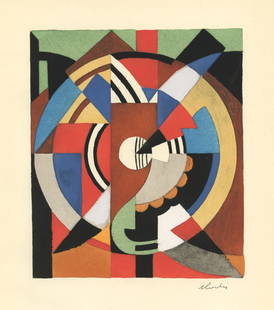 Auguste Herbin 1929 pochoir: Medium: pochoir (after the watercolor). Printed in Paris in 1929 at the atelier of Daniel Jacomet for L'Art Cubiste. Image size: 6 7/8 x 5 7/8 inches (173 x 150 mm). A text inscription beneath the ima