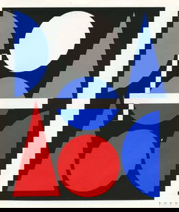 Auguste Herbin serigraph "Nue": Medium: serigraph / silkscreen. Printed in 1964 on thin wove paper by Imprimerie Mazarine and published in Paris by Galerie Denise Rene for the rare exhibition catalogue "Hard Edge". This work was att