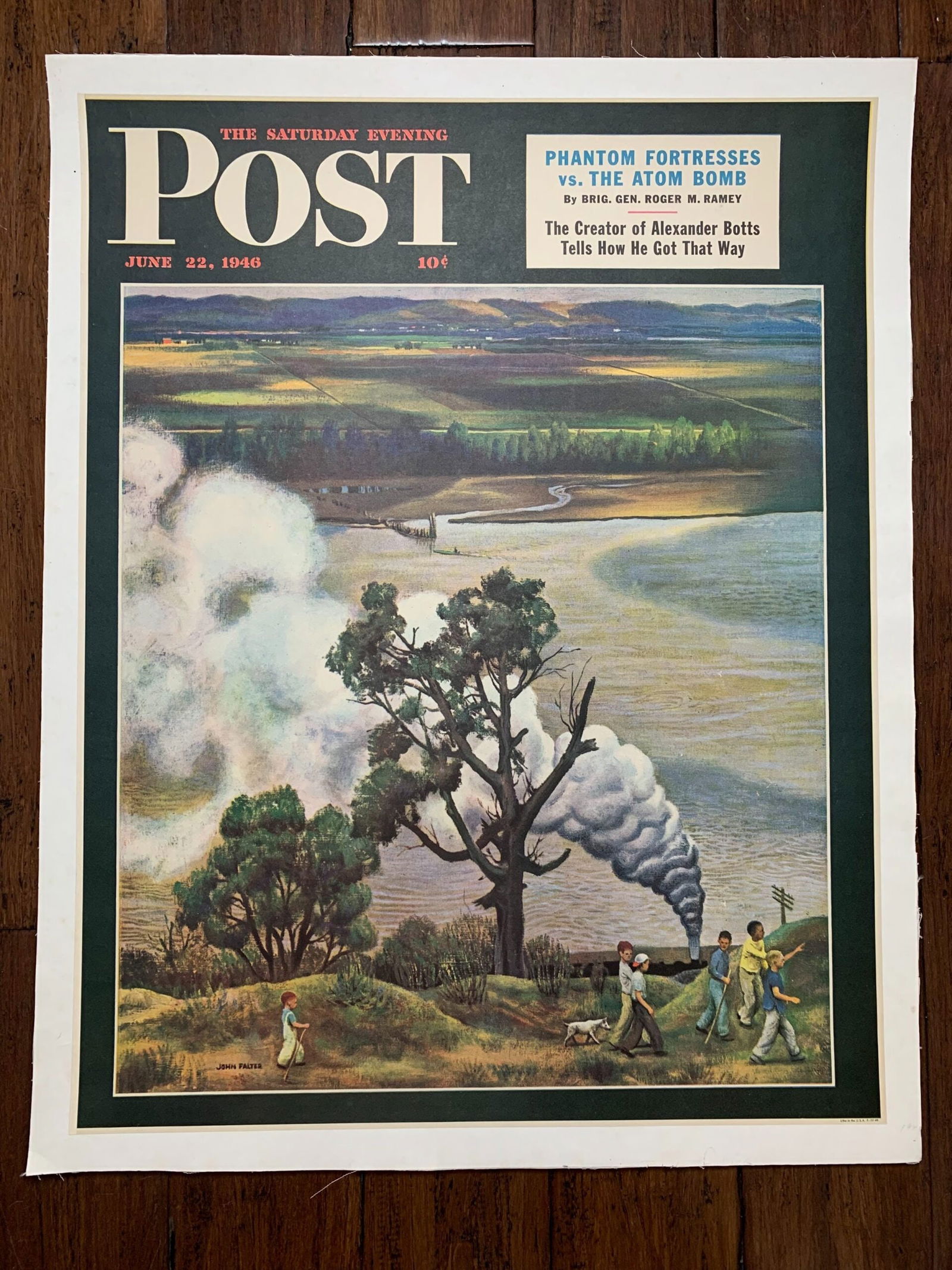 22" X 28" 1946 Newstand Poster Saturday Evening Post - Art By John Falter "steam Engine Along The (1 of 4)
