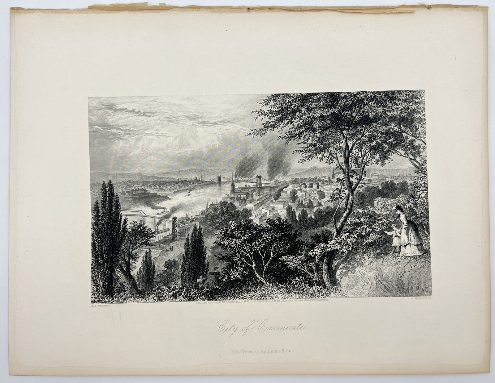 Antique Steel Etching Print - The City of Cincinnati - William Wellstood - 1874 (1 of 2)