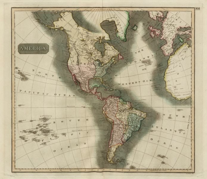 America. North/South Americas. British Florida. Missions. THOMSON 1817 map: Title: "America". North/South Americas. British Florida. Missions. THOMSON 1817 map Description: America' by Drawn & engraved by John & George Menzies for John Thomson's "New General Atlas" (Published