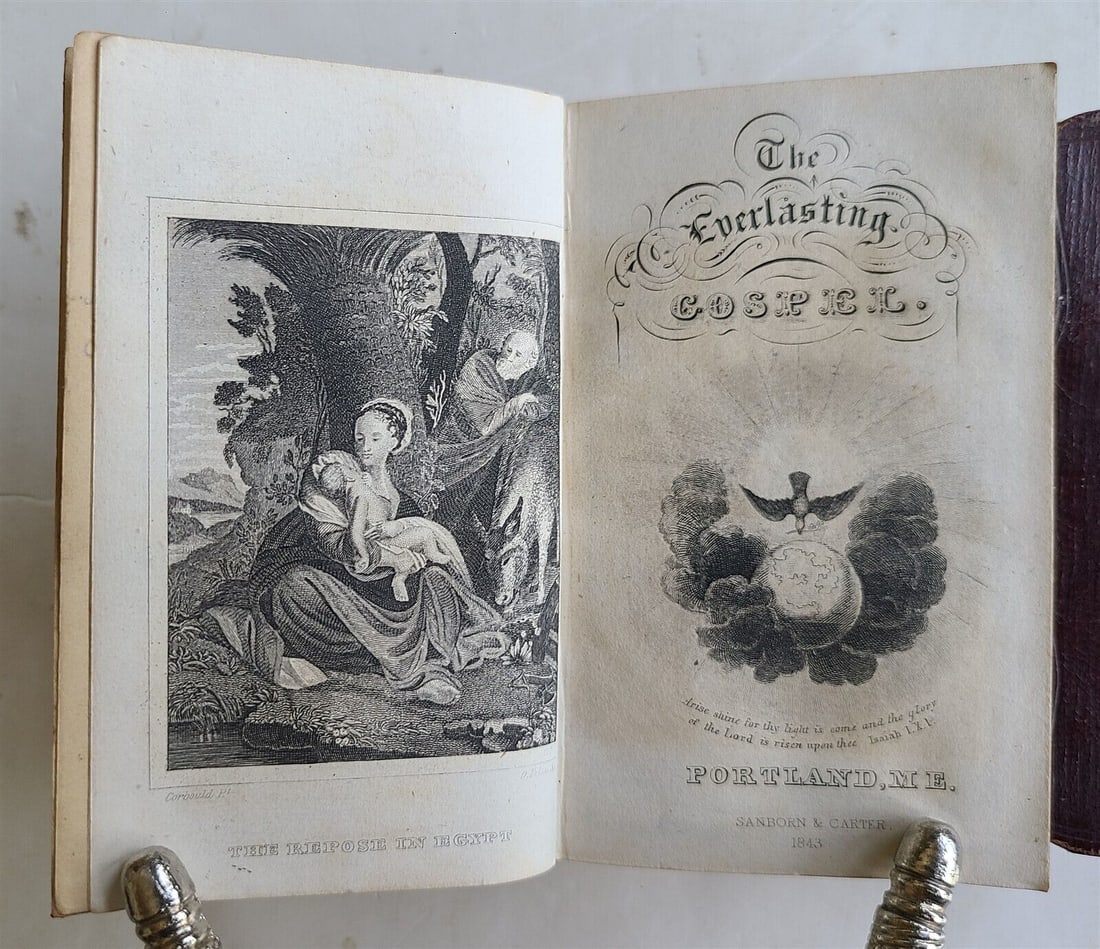 1846 BIBLE WALLET STYLE antique AMERICANA in ENGLISH: The Holy Bible. Portland: Sanborn and Carter, 1846 Size 2 3/4 by 4 1/4" With frontis and additional engraved title. In period morocco wallet-style binding. Very Good condition. Text in English Reserve