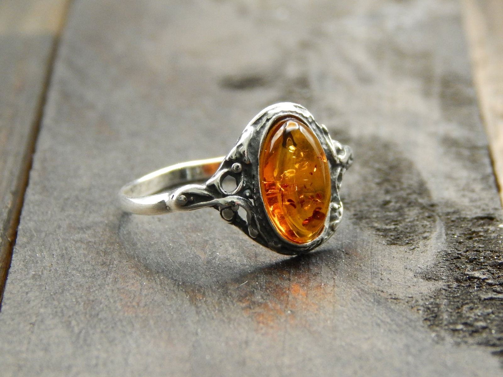 Natural Baltic Cognac Amber Sterling Silver Victorian Ring (1 of 7)