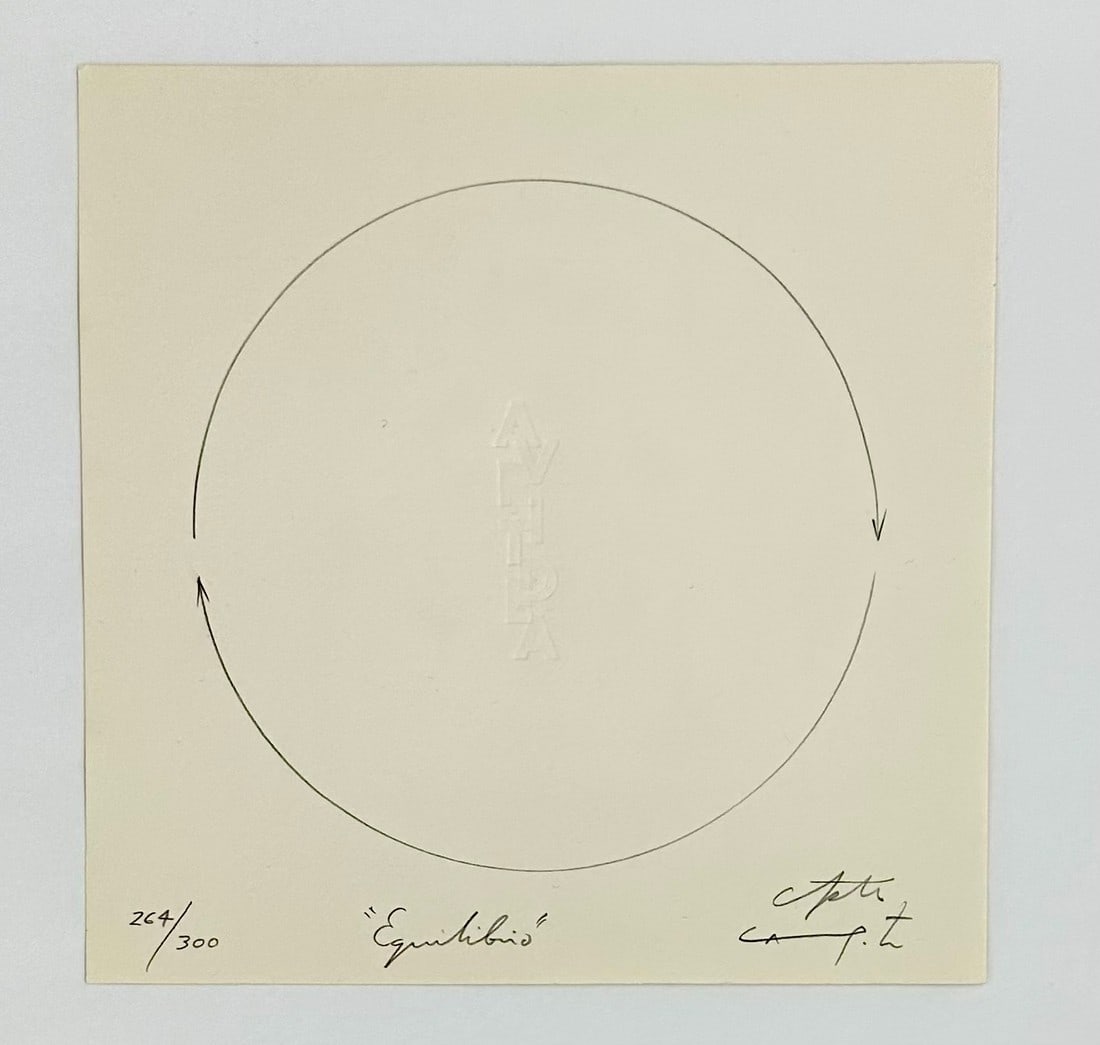 Ivan y Yoan Capote, Cuban, engraving, 2002: Lot Title: Ivan y Yoan Capote, Cuban, engraving, 2002 Artist: Ivan y Yoan Capote (Cuba, 1973 y 1977) Work Title: Equilibrio (La Huella Múltiple) Date: 2002 Medium: engraving Overall Size: 8.1 x 8