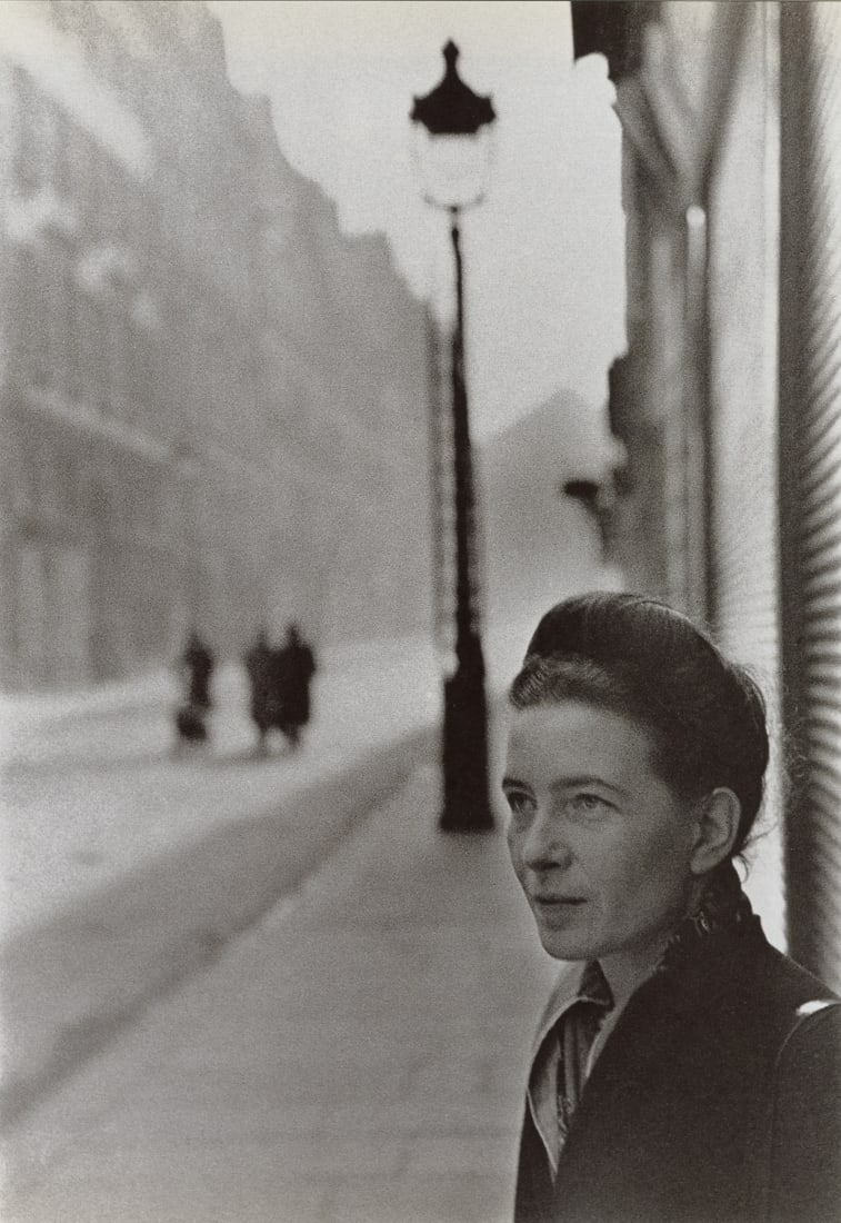 HENRI CARTIER-BRESSON - Simone de Beauvoir, Paris: Artist: Henri Cartier-Bresson Title: Simone de Beauvoir, Paris, 1947 Medium: Photo Litho, 1999, Dubai Dimensions: 7.6x11.05" Description: Heat Wax Mounted on 11x14" Conservation board Artist Bio: Henr