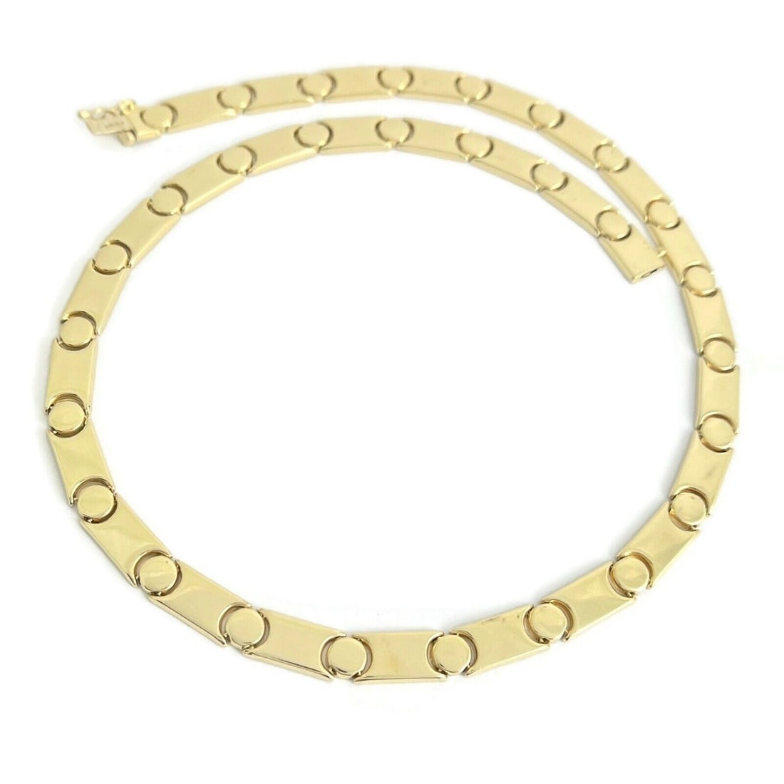 Vintage Italian Flat Circle Chain Link Necklace 14k Yellow Gold, 28.04