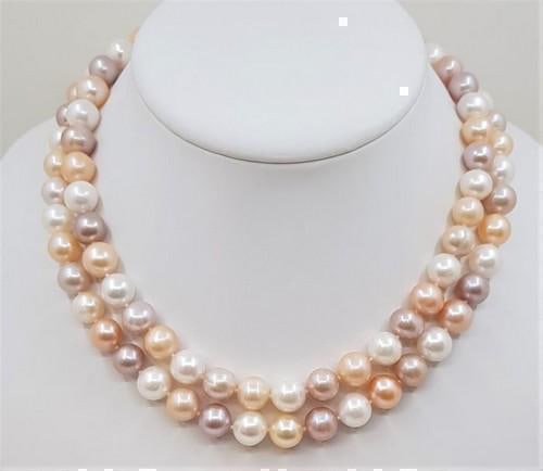 925 Silver - 10x11mm Multi Color Pearls - Long Necklace: Title: 925 Silver - 10x11mm Multi Color Pearls - Long Necklace Description: A beautiful necklace of multi-coloured Freshwater pearls, which will shine with the pastel colours of summer and is complete