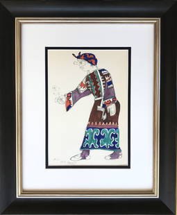 Mikhail Larionov Lithograph framed Costume de Baba Yaga: Title: Costume de Baba Yaga Artist: Mikhail Larionov Country: Russia Medium: Lithograph Paper size: 12 X 9.50 inch Printed: 1954 by Edition Hachette France Provenance: The Ballet book Limited Edition