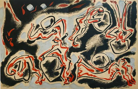 Andre Masson Original Lithograph Untitled 9: Artist: Andre Masson Country: France Title: Untitled 9 Medium: Original Lithograph Paper Size: 11 x 8.50 inch Printed: 1962 by Mourlot Freres, France Editor: Andre Sauret Condition: Fine Certificate o