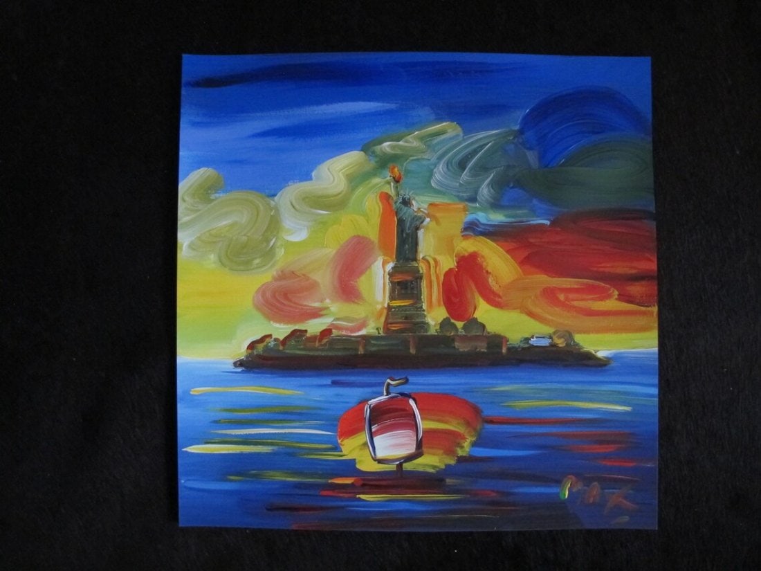 Peter Max Acrylic Painting HAND Painted & Signed Statue of Liberty One of a kind Artwork With COA: Peter Max Acrylic Painting HAND Painted & Signed Statue of Liberty One of a kind Artwork With COA. Peter Max mixed media original heavily hand embellished painting "Statue Liberty" signed and heavily